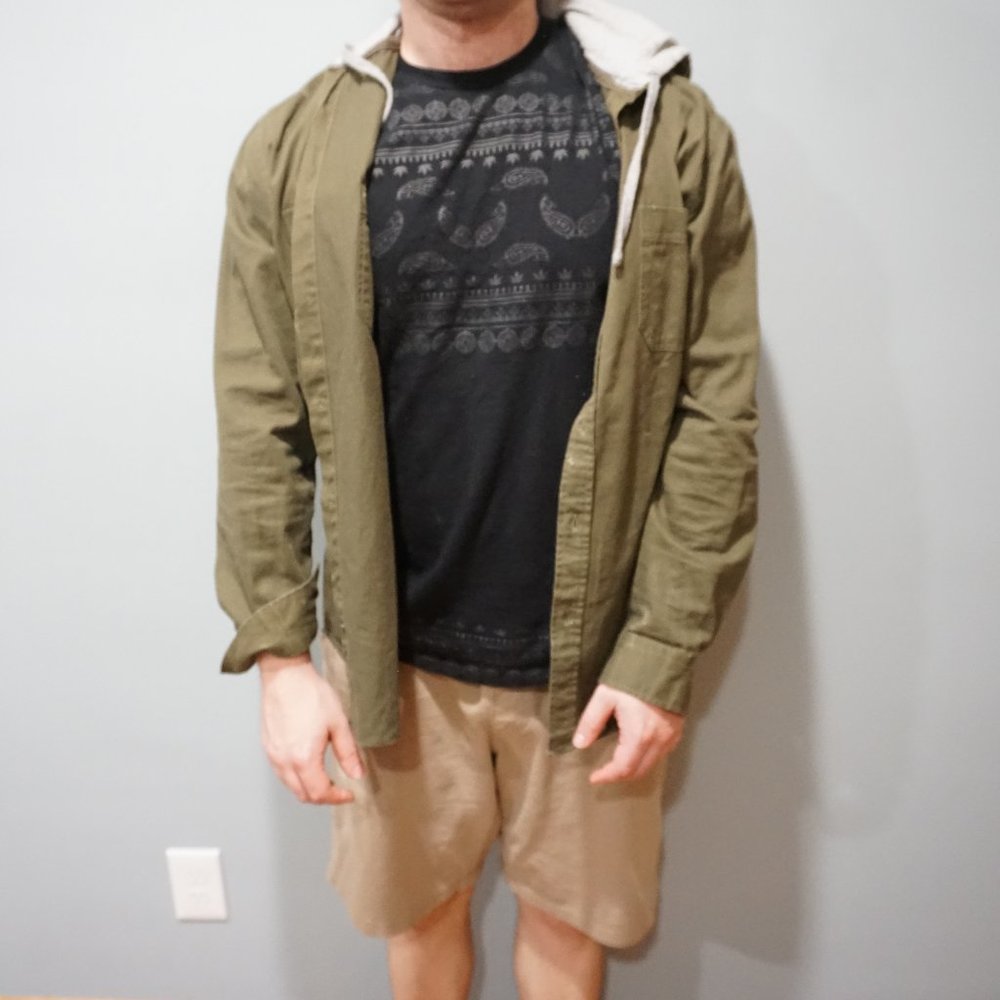 Dark Green Jacket with Gray Hoodie